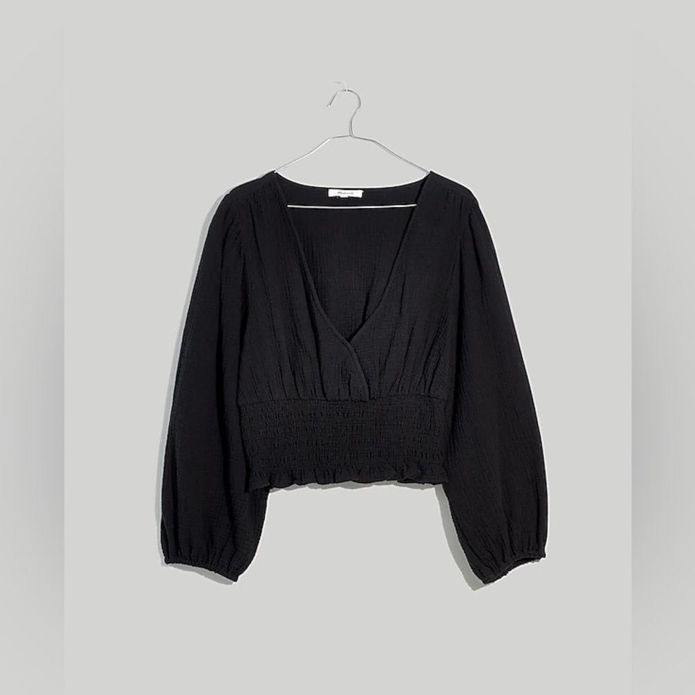 Madewell Julianne Lightspun Smocked Waist Top NWT Black Size XXS